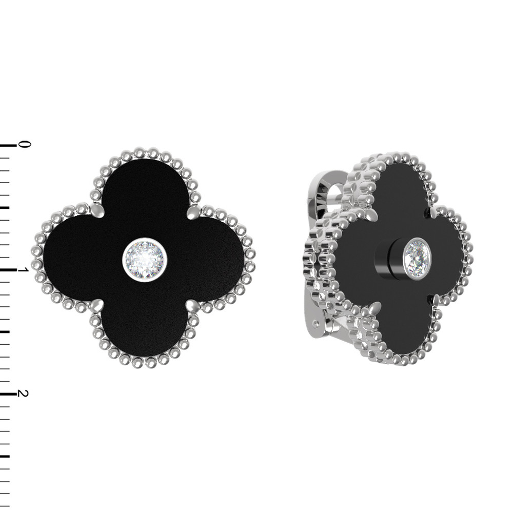 Серьги из белого золота c бриллиантами и ониксом