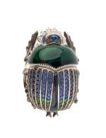 Кольцо из белого золота 585 пробы c эмалью, фианитом и сапфиром