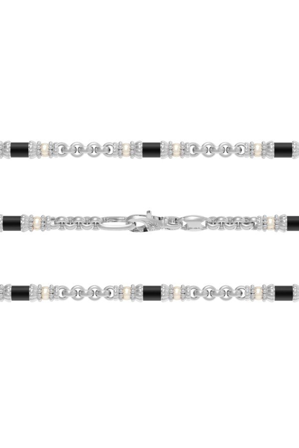 Цепь из белого золота c жемчугом и ониксом