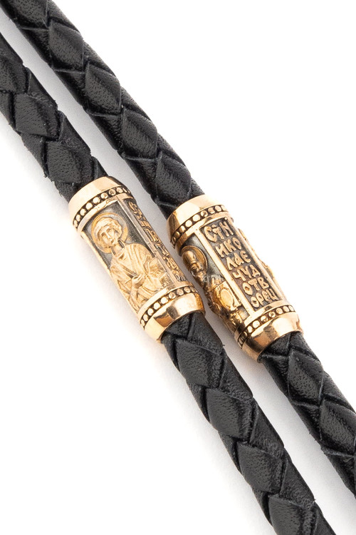 Гайтан из золота c кожаным шнурком