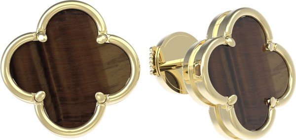 Серьги из лимонного золота 585 пробы c тигровым глазом