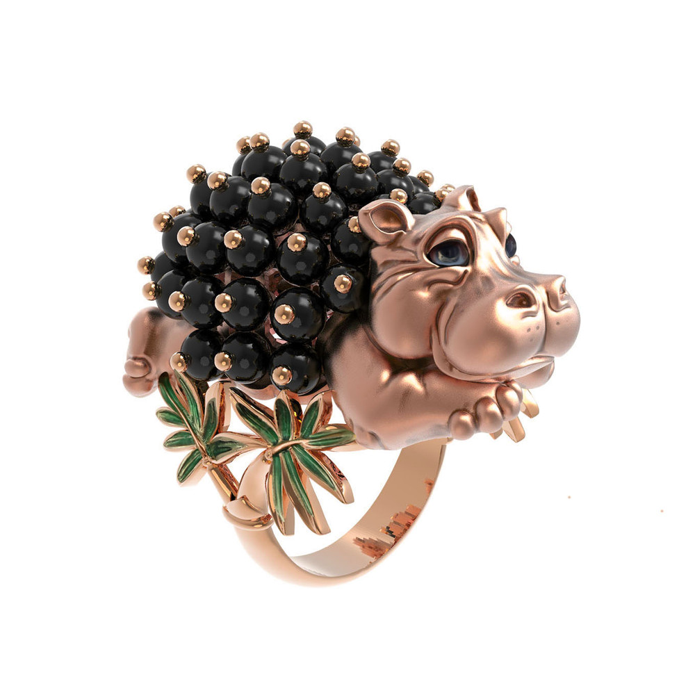 Кольцо из золота c эмалью и ониксом