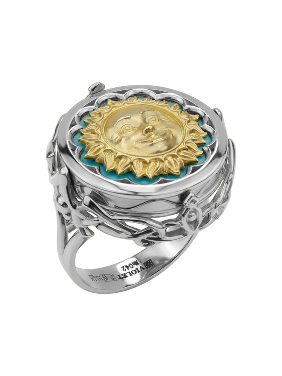 Кольцо из белого золота c бирюзой и лазуритом