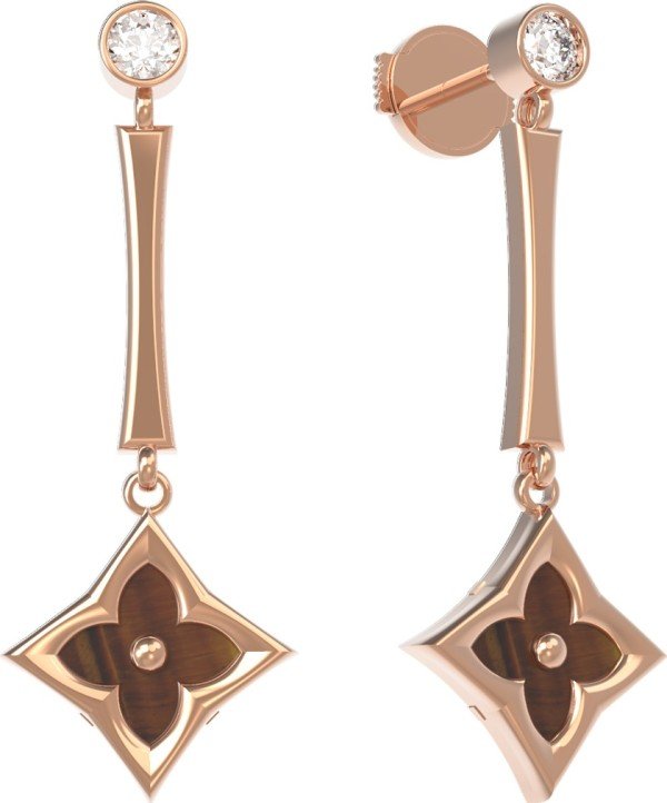 Серьги из золота 585 пробы c фианитом и тигровым глазом