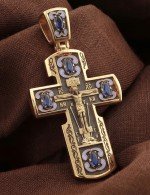 Крест из золота 585 пробы c эмалью и сапфиром