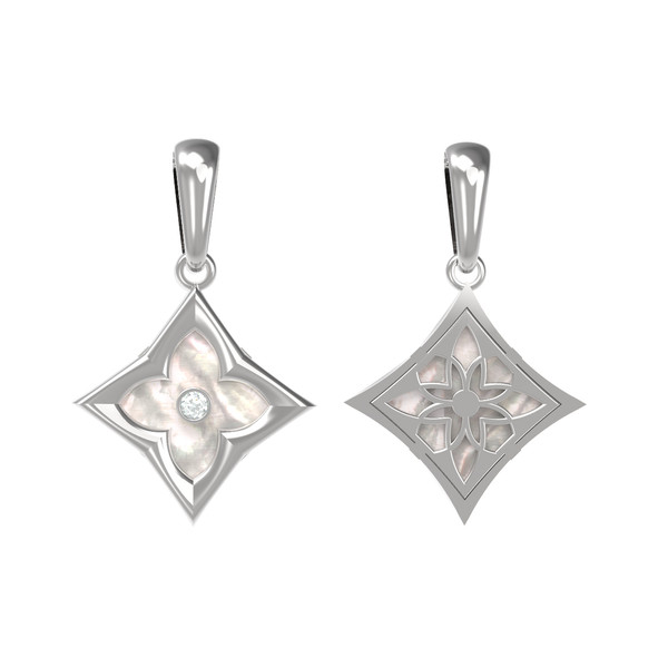 Подвеска из белого золота c бриллиантами и перламутром