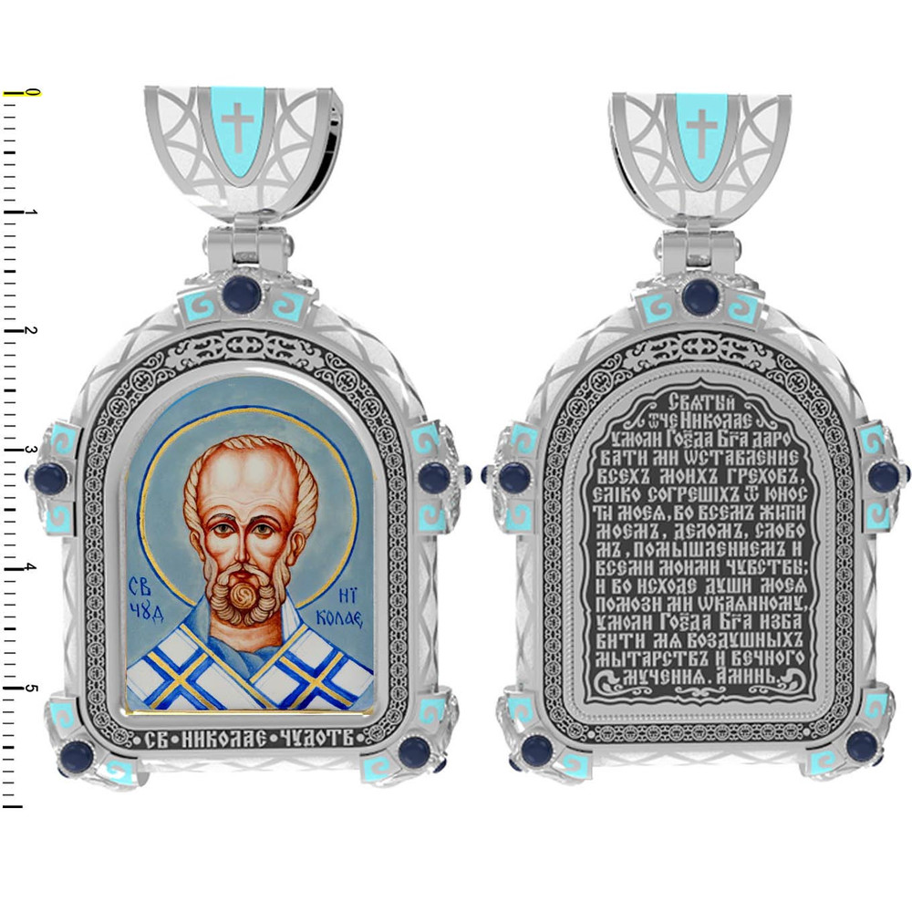 Образок из белого золота c эмалью, иконописью и темперой