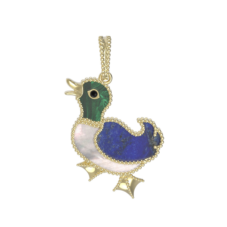 Подвеска из лимонного золота c эмалью, лазуритом, малахитом и перламутром