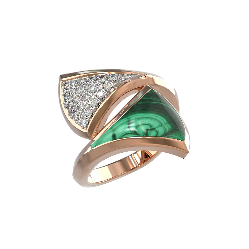 Кольцо из золота c бриллиантами и малахитом
