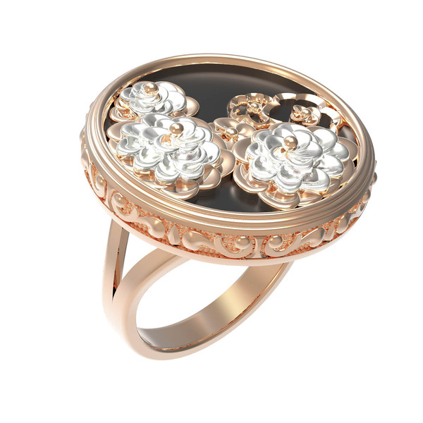 Кольцо из золота c ониксом и перламутром