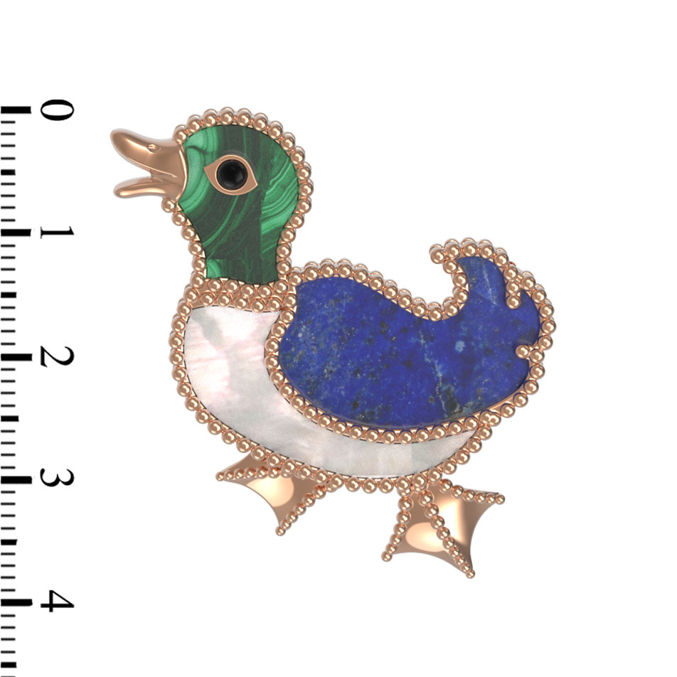 Брошь из золота c эмалью, лазуритом, малахитом и перламутром