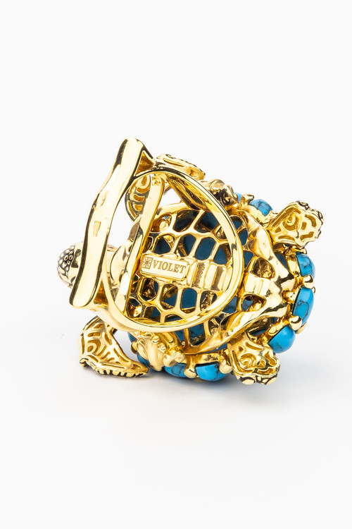 Кольцо из лимонного золота c эмалью и бирюзой