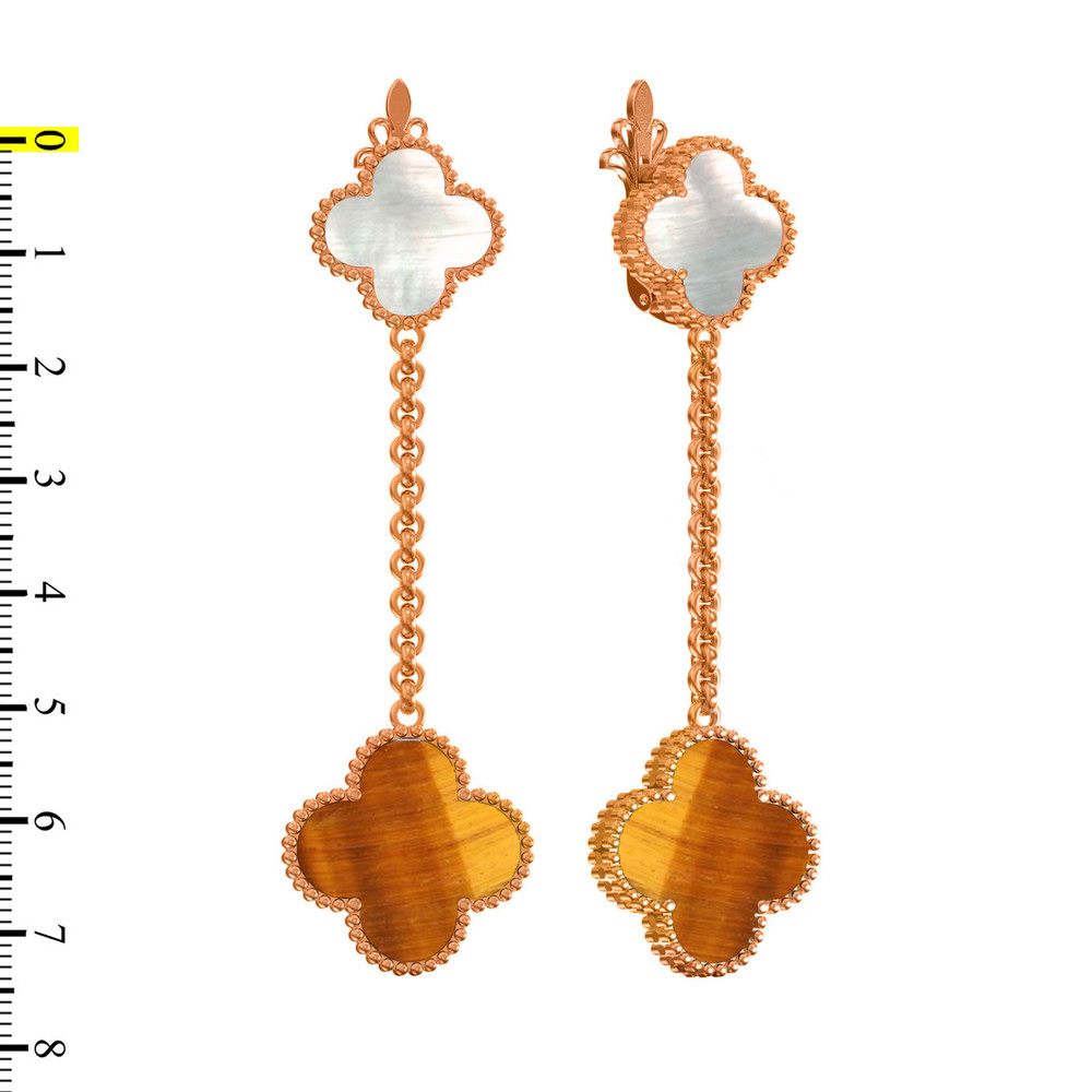 Серьги из золота c тигровым глазом и перламутром