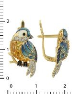 Серьги из лимонного золота 585 пробы c эмалью, фианитом, цитрином и сапфиром