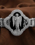 Браслет из белого золота 585 пробы c шнурком и ониксом