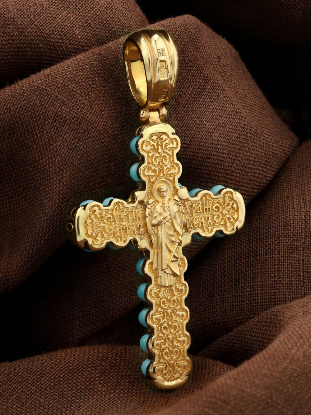 Крест из лимонного золота c бирюзой