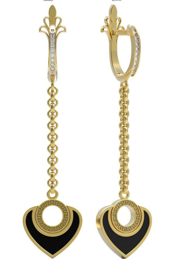 Серьги из лимонного золота c фианитом и ониксом