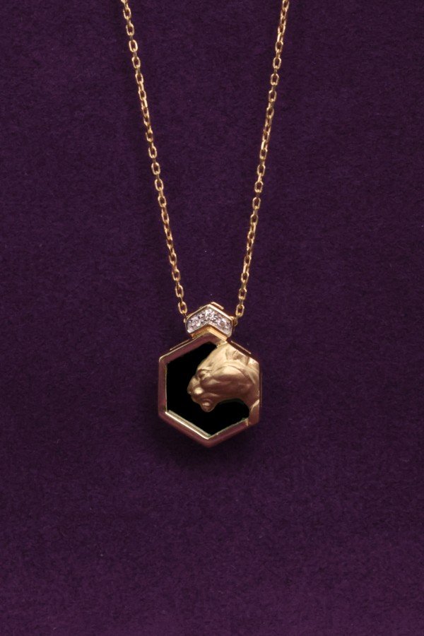 Колье из золота 585 пробы c бриллиантами и ониксом