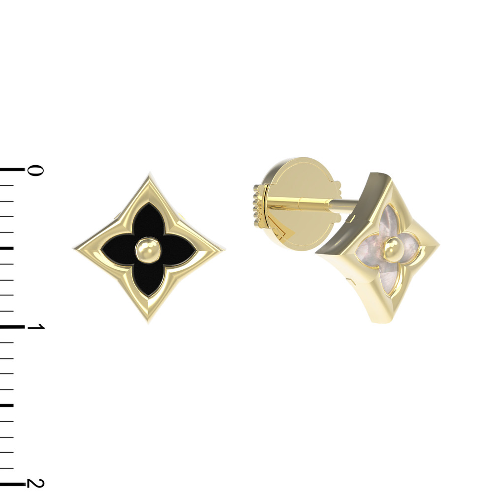 Серьги из лимонного золота c ониксом и перламутром