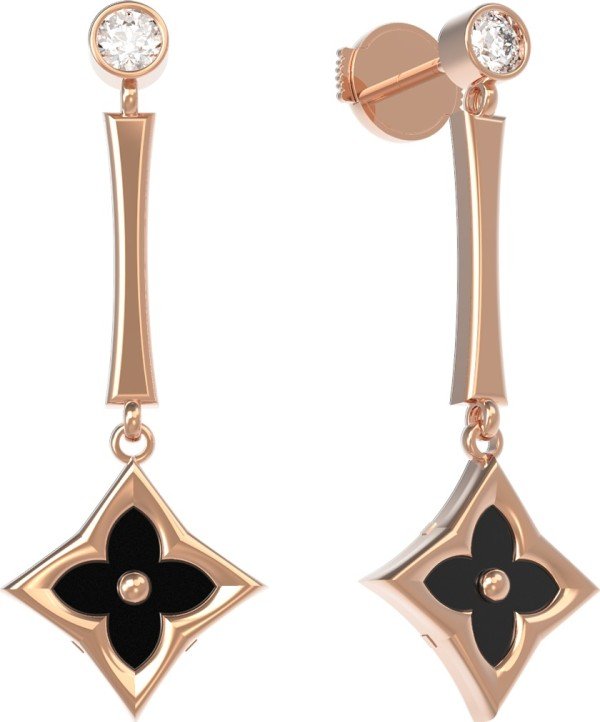 Серьги из золота c фианитом и ониксом