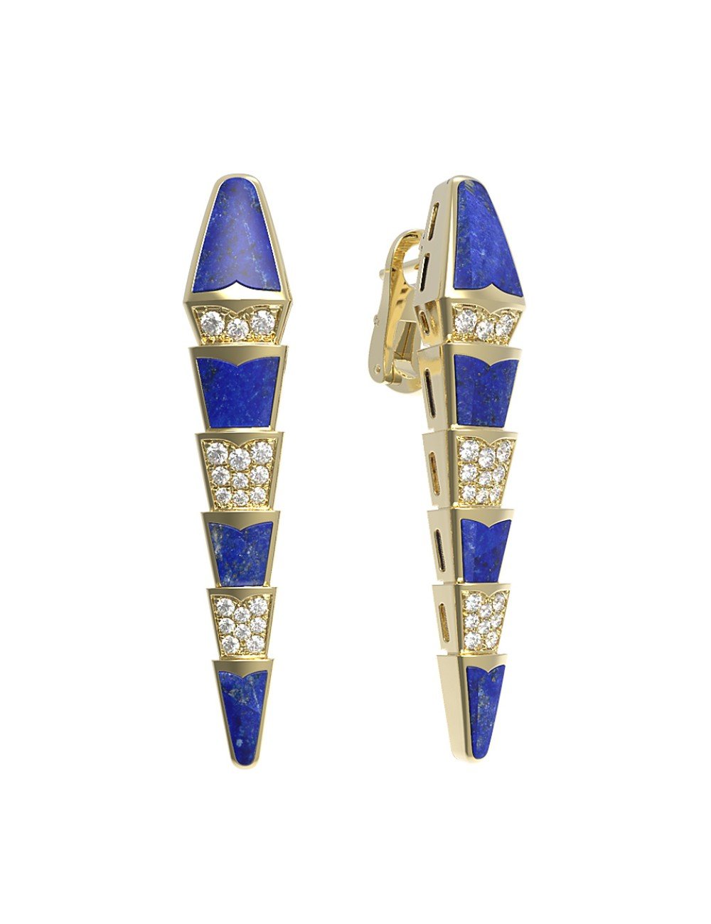 Серьги из лимонного золота 585 пробы c бриллиантами и лазуритом