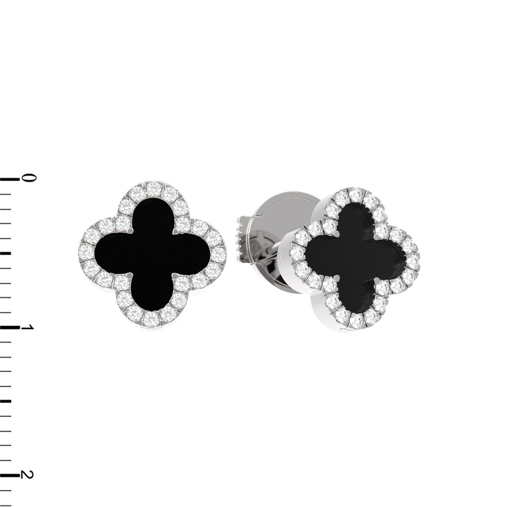 Серьги из белого золота c бриллиантами и ониксом