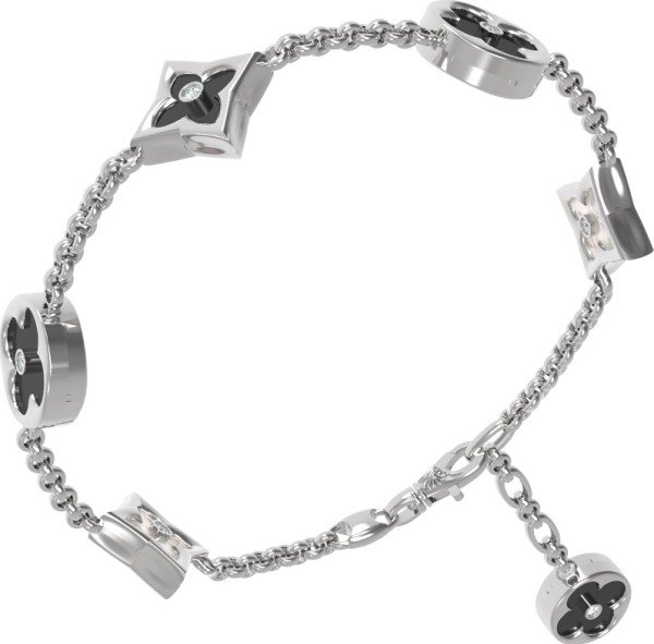 Браслет из белого золота c бриллиантами, ониксом и перламутром