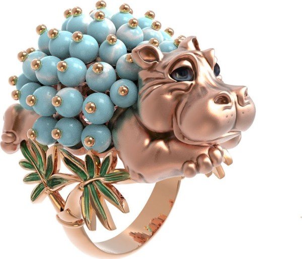 Кольцо из золота c эмалью и бирюзой