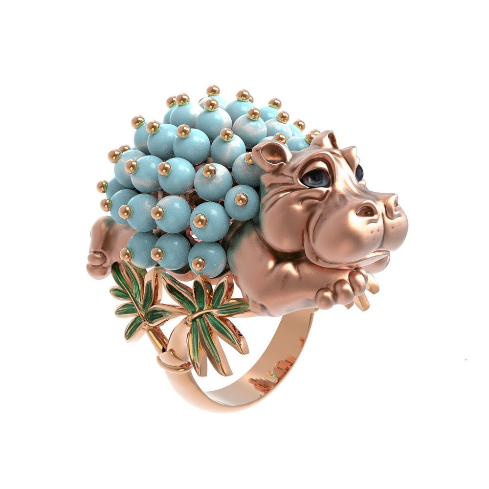 Кольцо из золота c эмалью и бирюзой