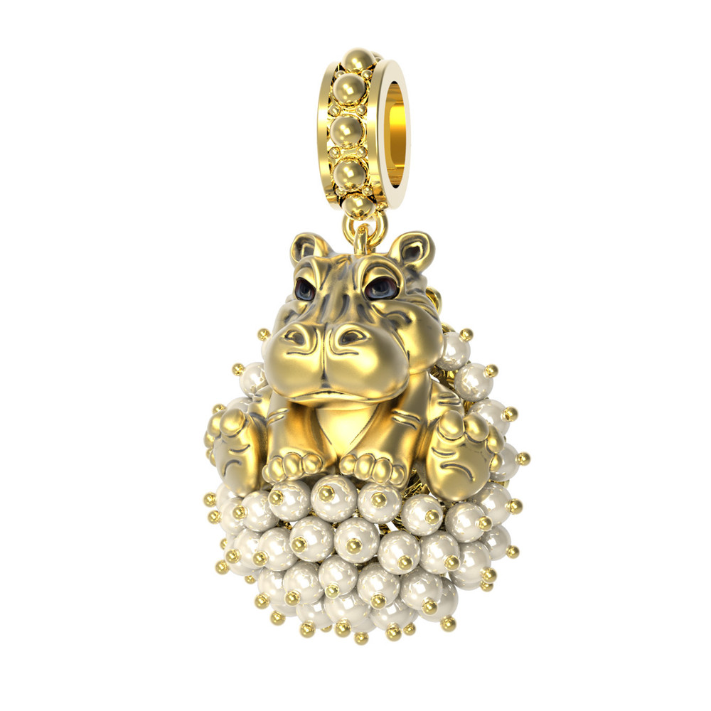 Подвеска из лимонного золота c эмалью и жемчугом