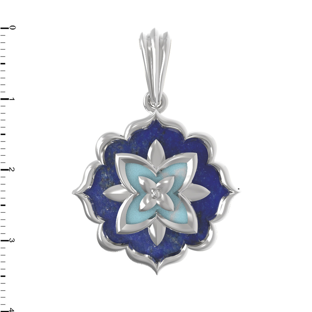 Подвеска из белого золота c бирюзой и лазуритом