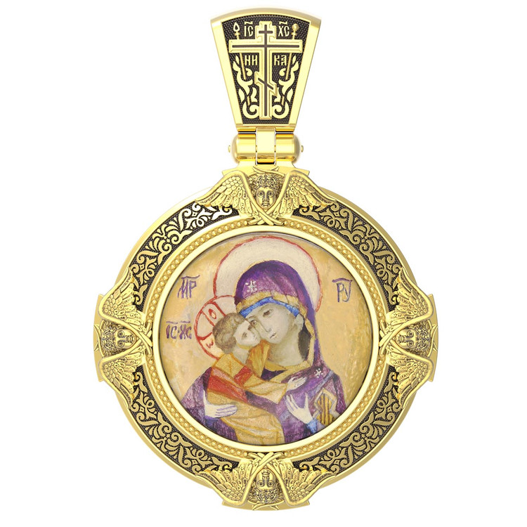 Образок из лимонного золота c эмалью, иконописью и темперой