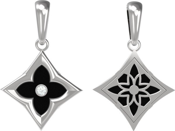 Подвеска из белого золота 585 пробы c бриллиантами и ониксом