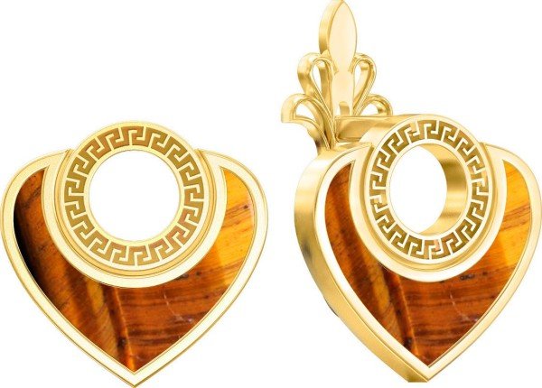 Серьги из лимонного золота 585 пробы c тигровым глазом