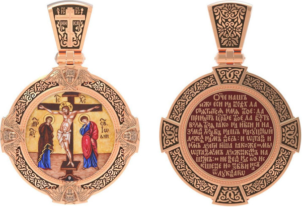 Образок из золота c эмалью, иконописью и темперой