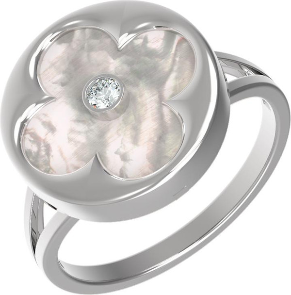 Кольцо из белого золота c бриллиантами и перламутром