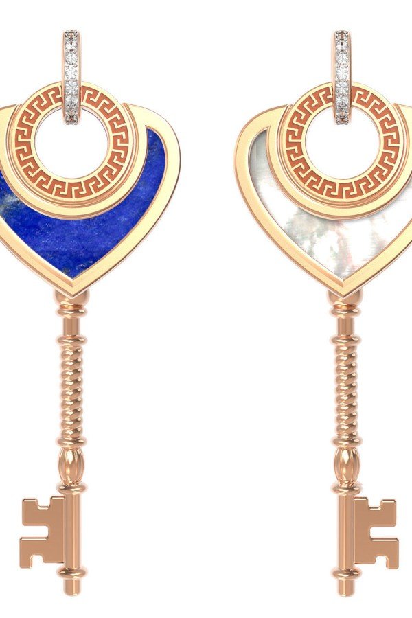 Подвеска из золота c фианитом, лазуритом и перламутром