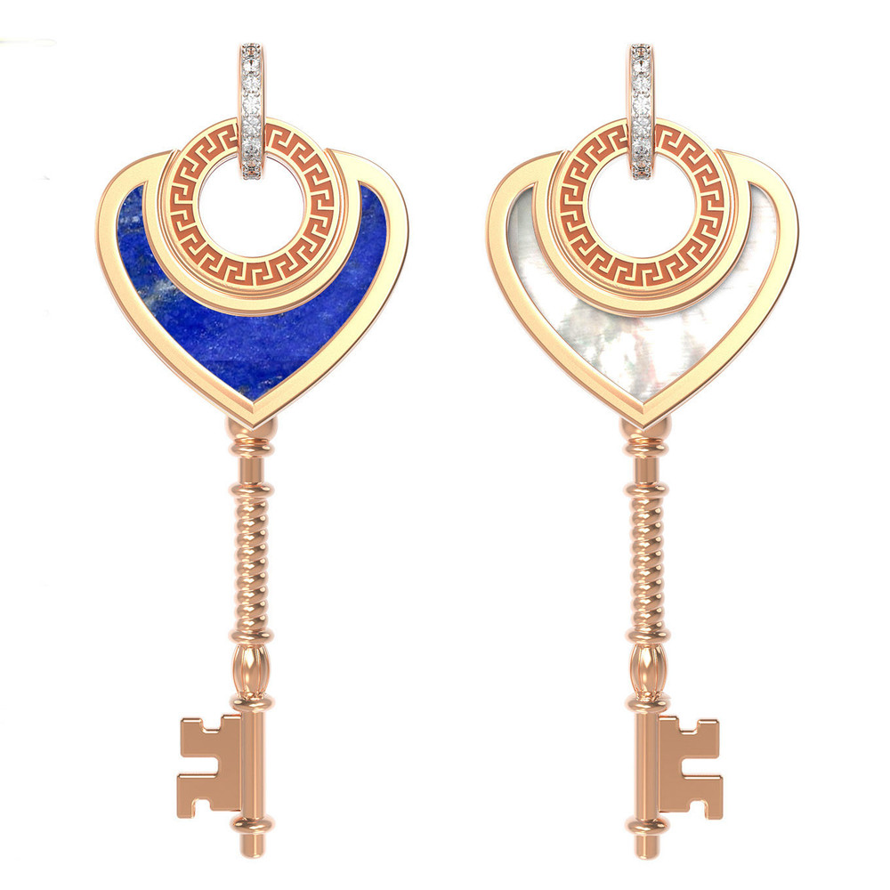 Подвеска из золота c фианитом, лазуритом и перламутром