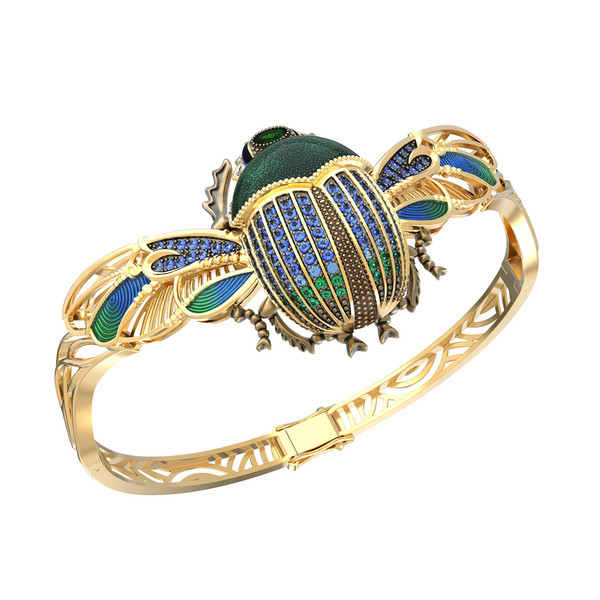 Браслет из лимонного золота c эмалью, фианитом, турмалином и эмалью