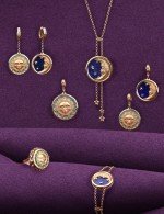 Серьги из золота 585 пробы c бирюзой и лазуритом
