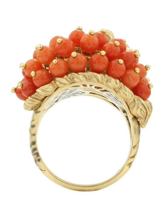 Кольцо из лимонного золота c эмалью и кораллом