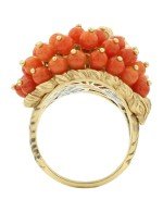 Кольцо из лимонного золота 585 пробы c эмалью и кораллом