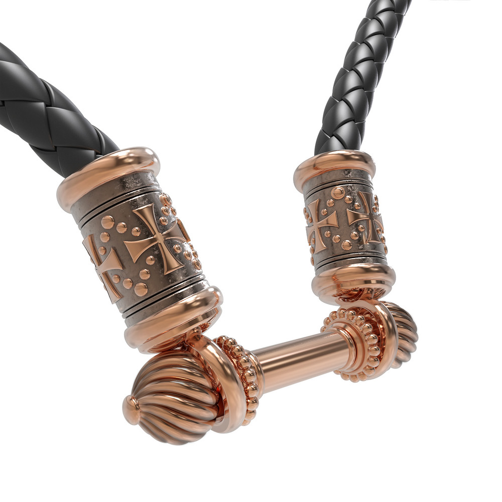 Гайтан из золота c кожаным шнурком