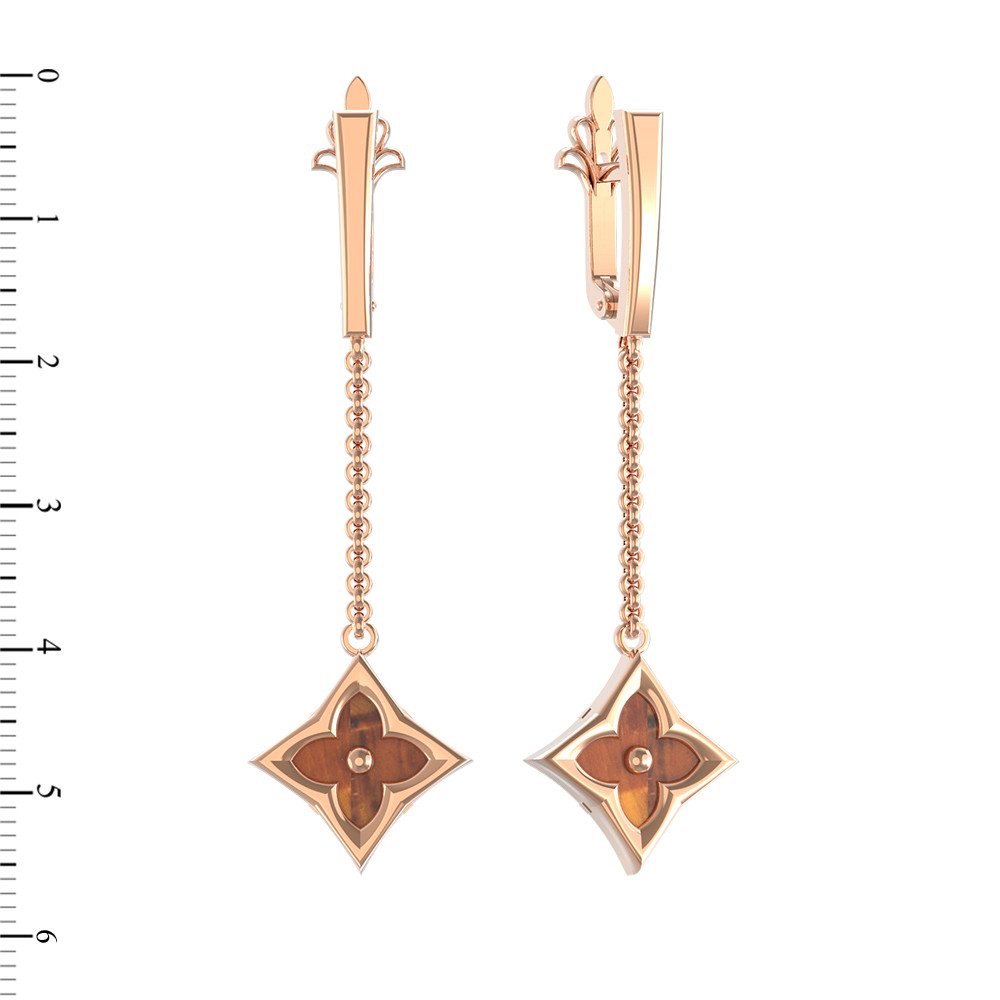 Серьги из золота c тигровым глазом