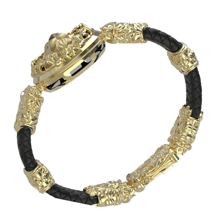 Браслет из лимонного золота c эмалью, шнурком и ониксом