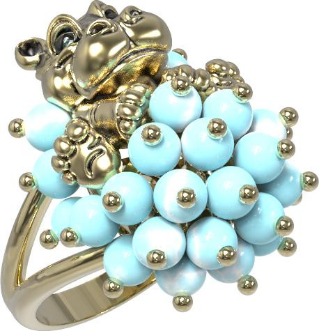 Кольцо из лимонного золота c эмалью и бирюзой