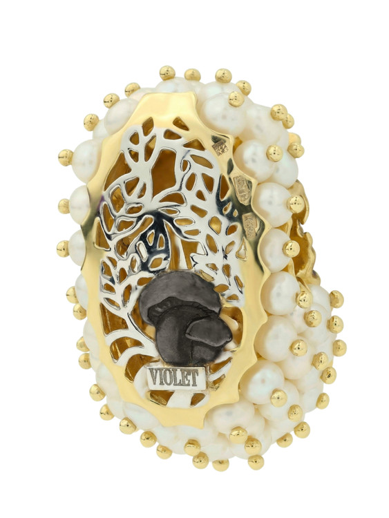 Подвеска из лимонного золота c эмалью и жемчугом