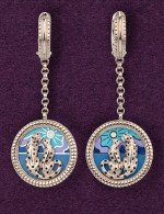 Серьги из белого золота 585 пробы c эмалью