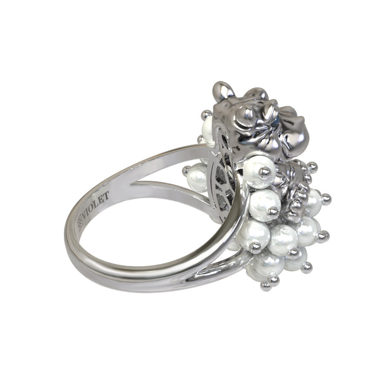 Кольцо из белого золота c эмалью и жемчугом