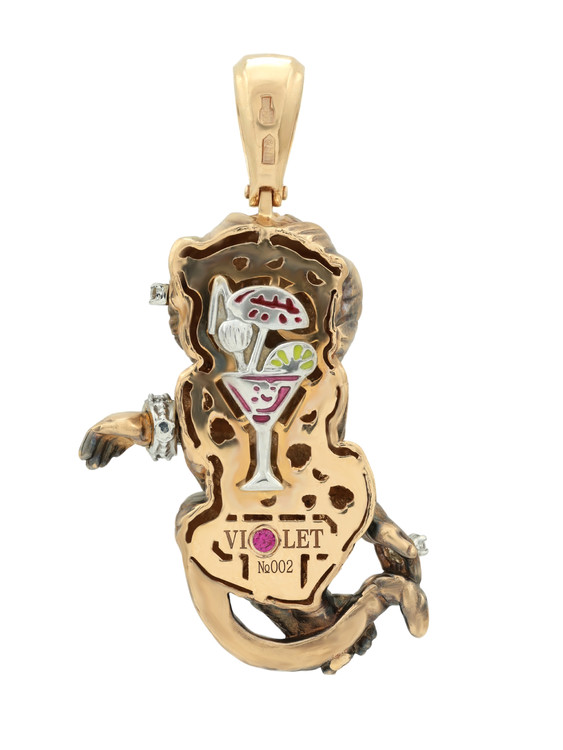 Подвеска из золота c эмалью, бриллиантами, рубином и бивнем мамонта